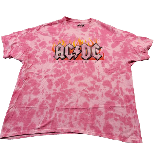 AC/DC Highway to Hell Pink Tie Dye T Sz XL