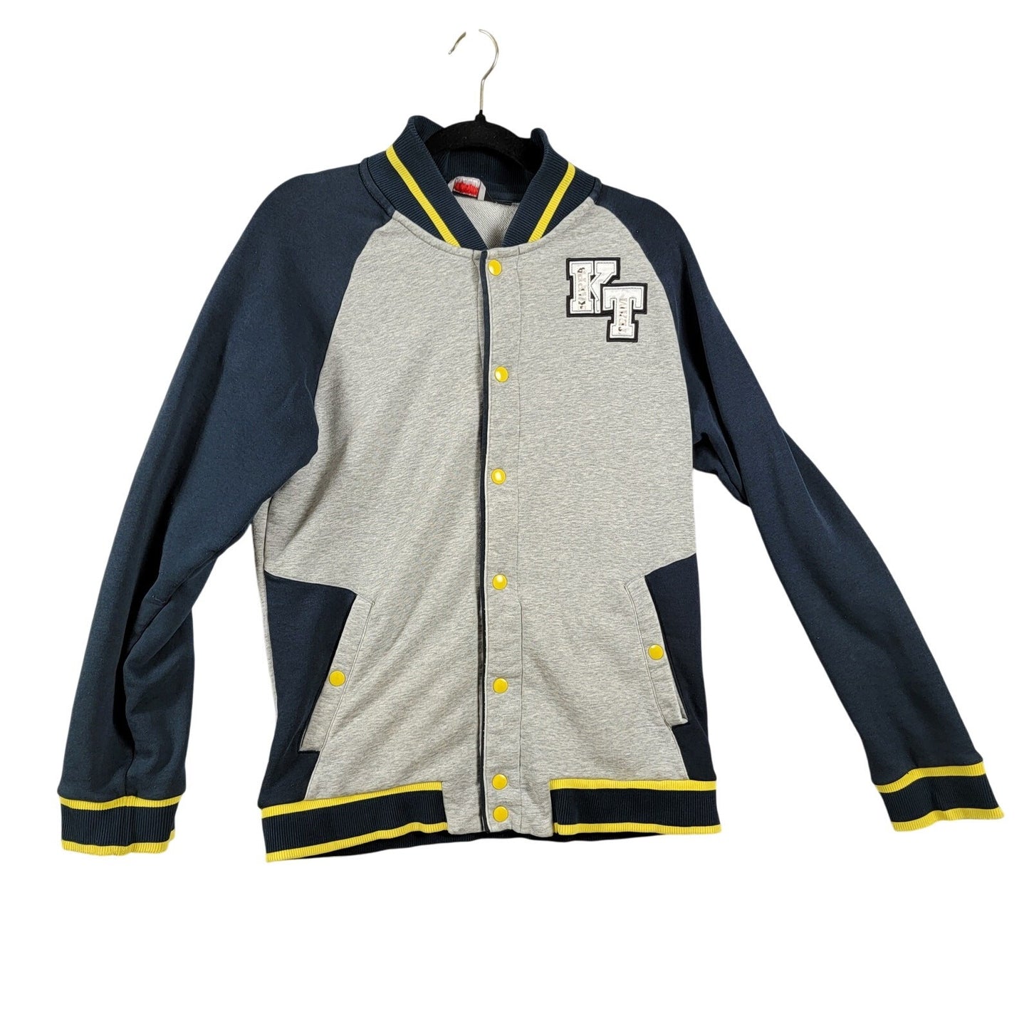 Kappa Men’s Varsity Jacket Gray Navy Yellow Trim Full Snap Front Size XL