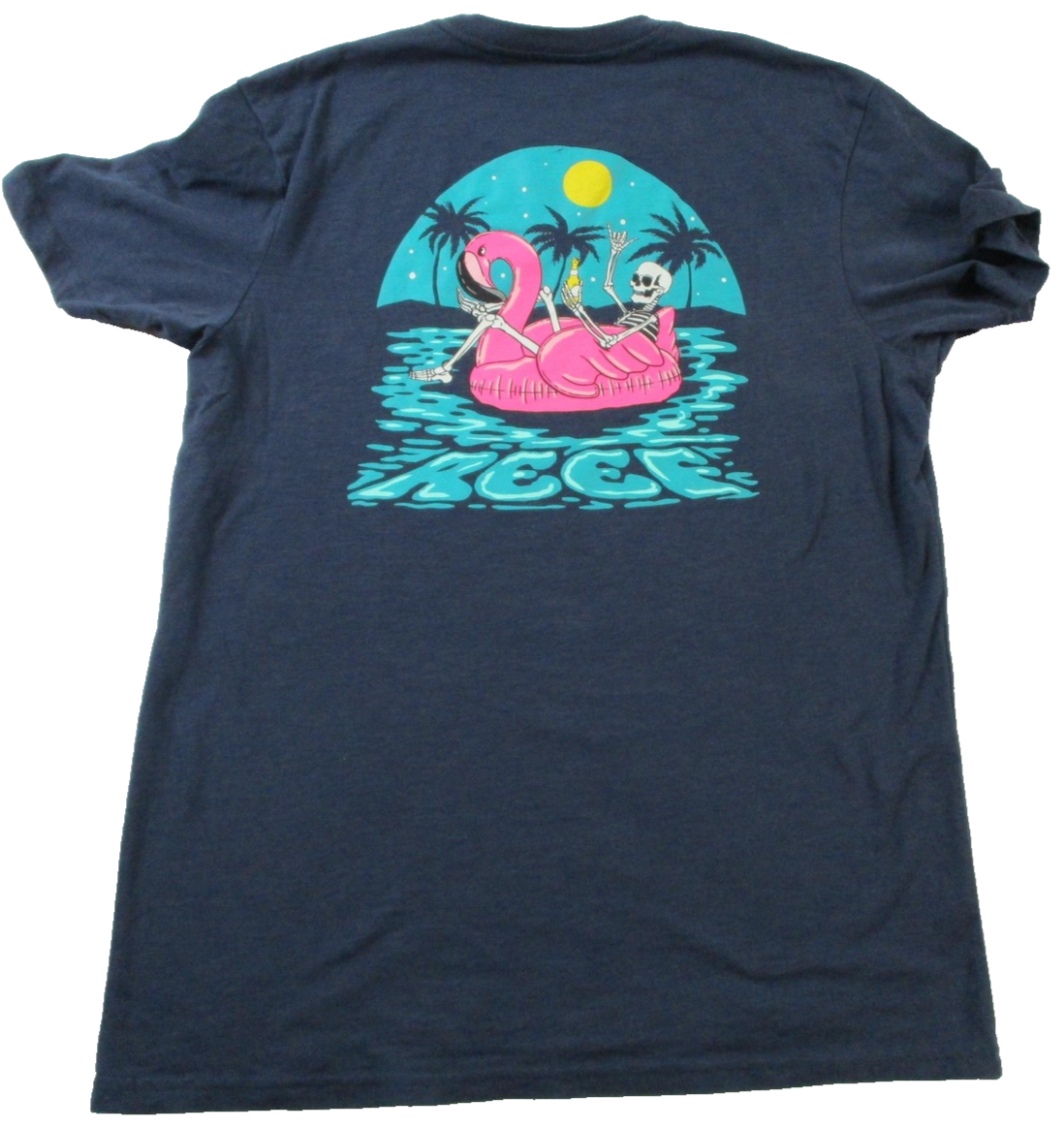 Reef Shirt Mens Large Blue Skeleton Flamingo Float Graphic Beach Surf Tee 15921