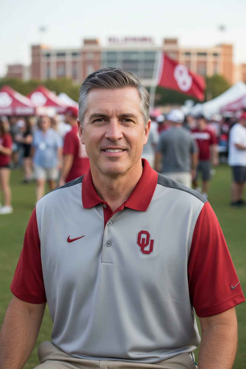 Oklahoma Sooners Shirt Mens Large Gray NCAA Football Nike Dri Fit Polo OU Logo0