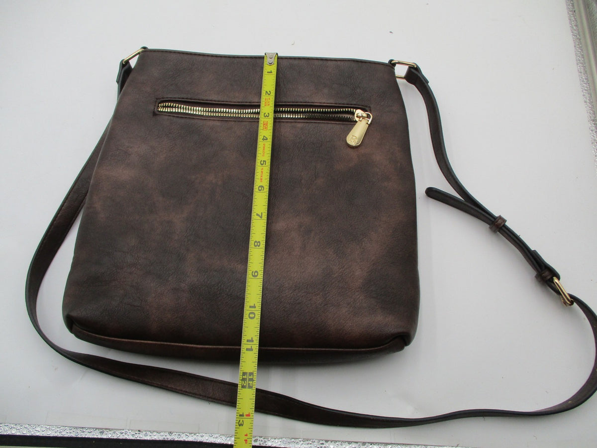 Bostanten Crossbody Bag Womens Medium Brown Faux Leather Gold Zip Pockets11