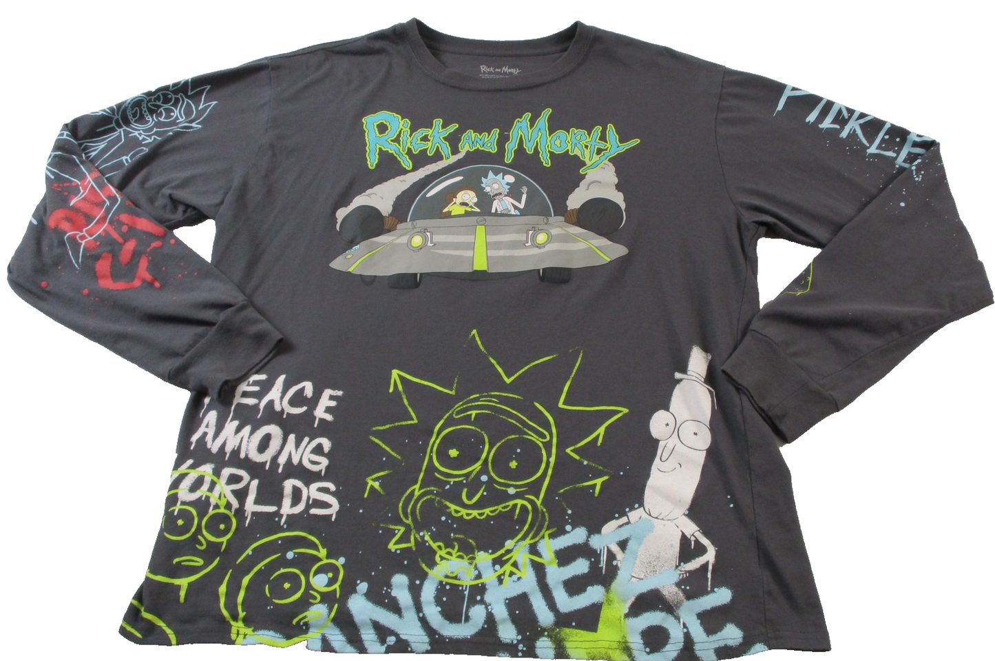 Rick And Morty Shirt Men XL Gray Pickle Rick Peace Among Worlds Graphic Tee 15530