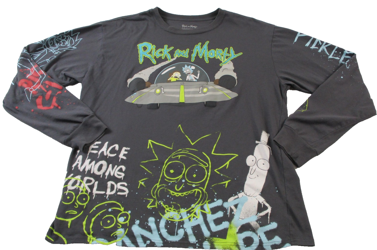 Rick And Morty Shirt Men XL Gray Pickle Rick Peace Among Worlds Graphic Tee 15530