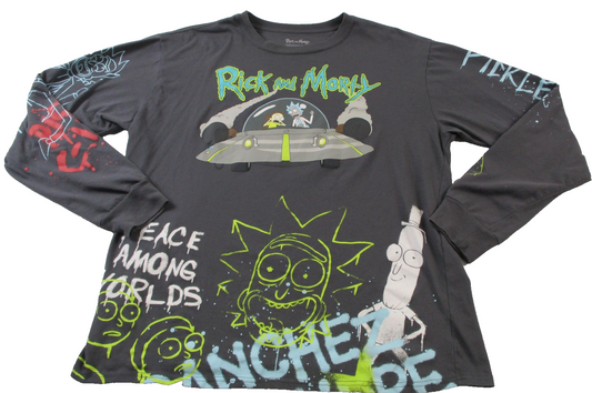 Rick And Morty Shirt Men XL Gray Pickle Rick Peace Among Worlds Graphic Tee 15530