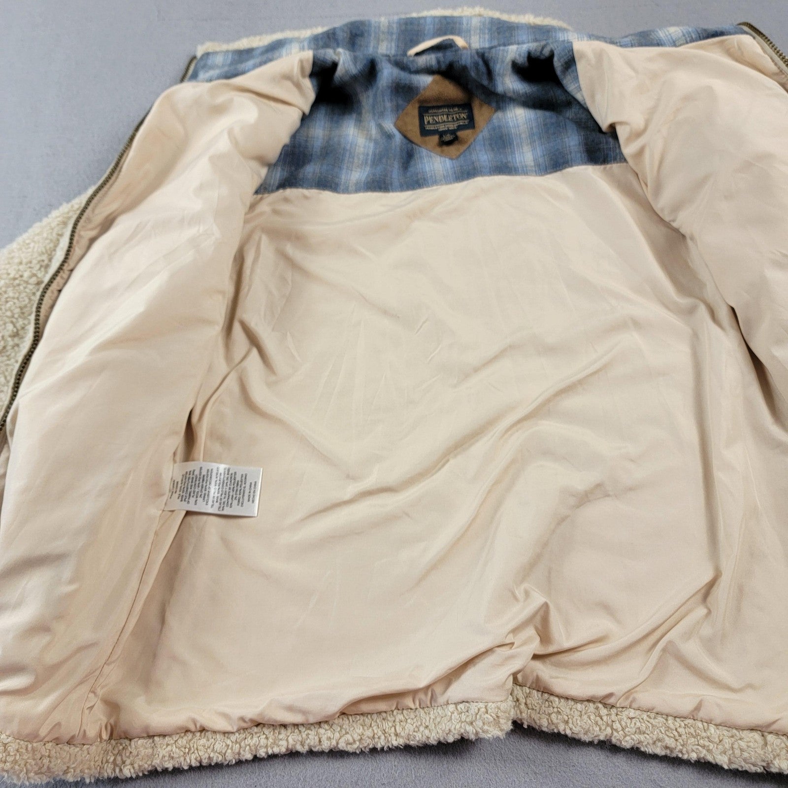 Pendleton Jacket Womens Lg Beige Sherpa Fleece Lined Full Zip Cozy Pockets