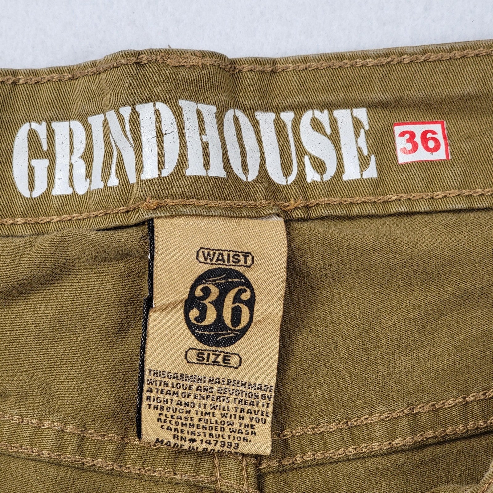 Grindhouse Denim Jeans Mens 36 Khaki Brown Distressed Ripped Moto Stretch