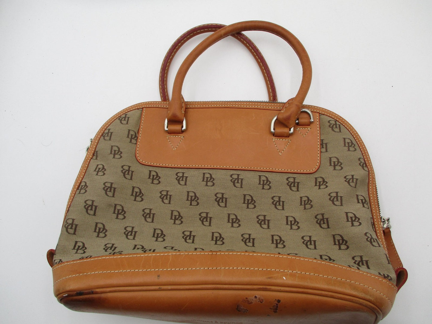 Vintage Dooney & Bourke Satchel Bag Womens Medium Brown Monogram Canvas USA1