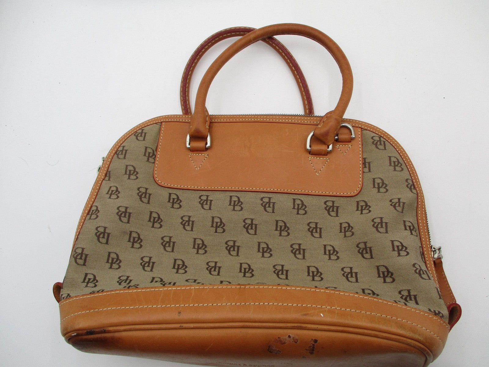 Vintage Dooney & Bourke Satchel Bag Womens Medium Brown Monogram Canvas USA1