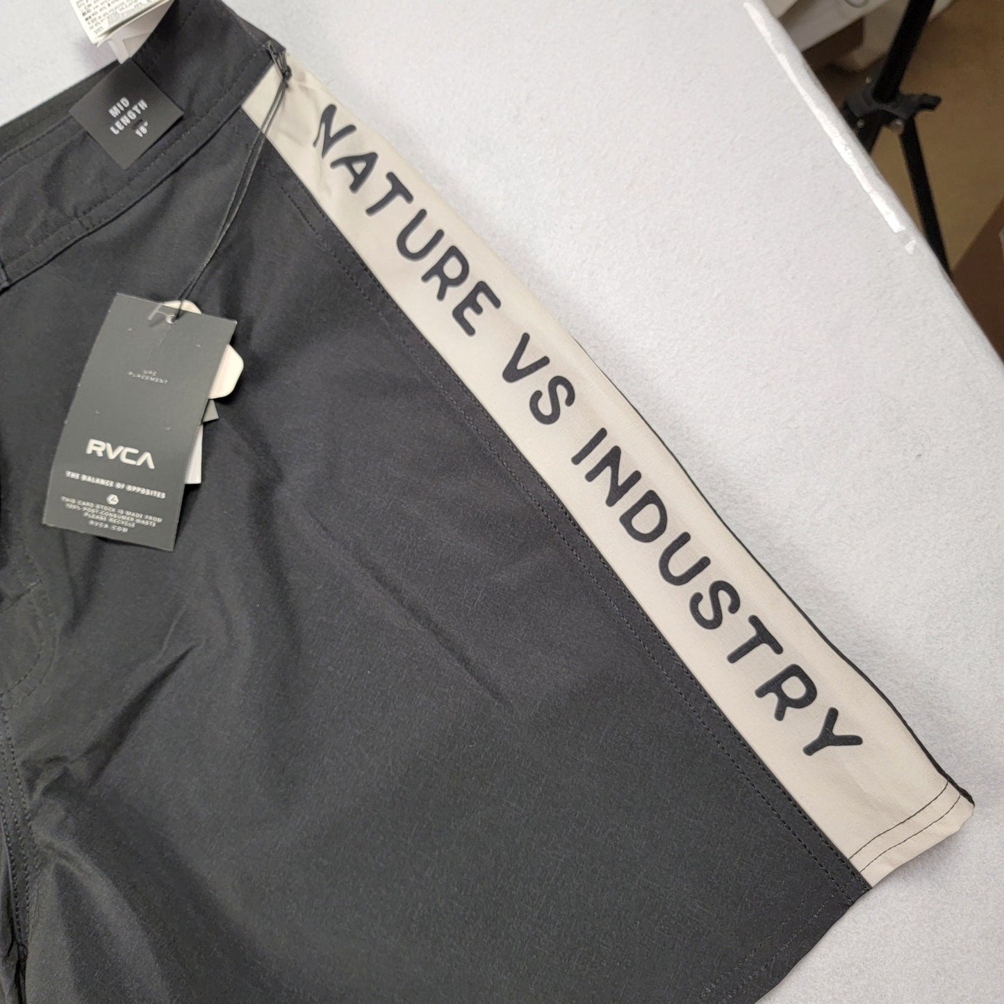 RVCA Apex Trunk 18″ Boardshorts Black Gray Side Panel Men’s Size 33 NWT4