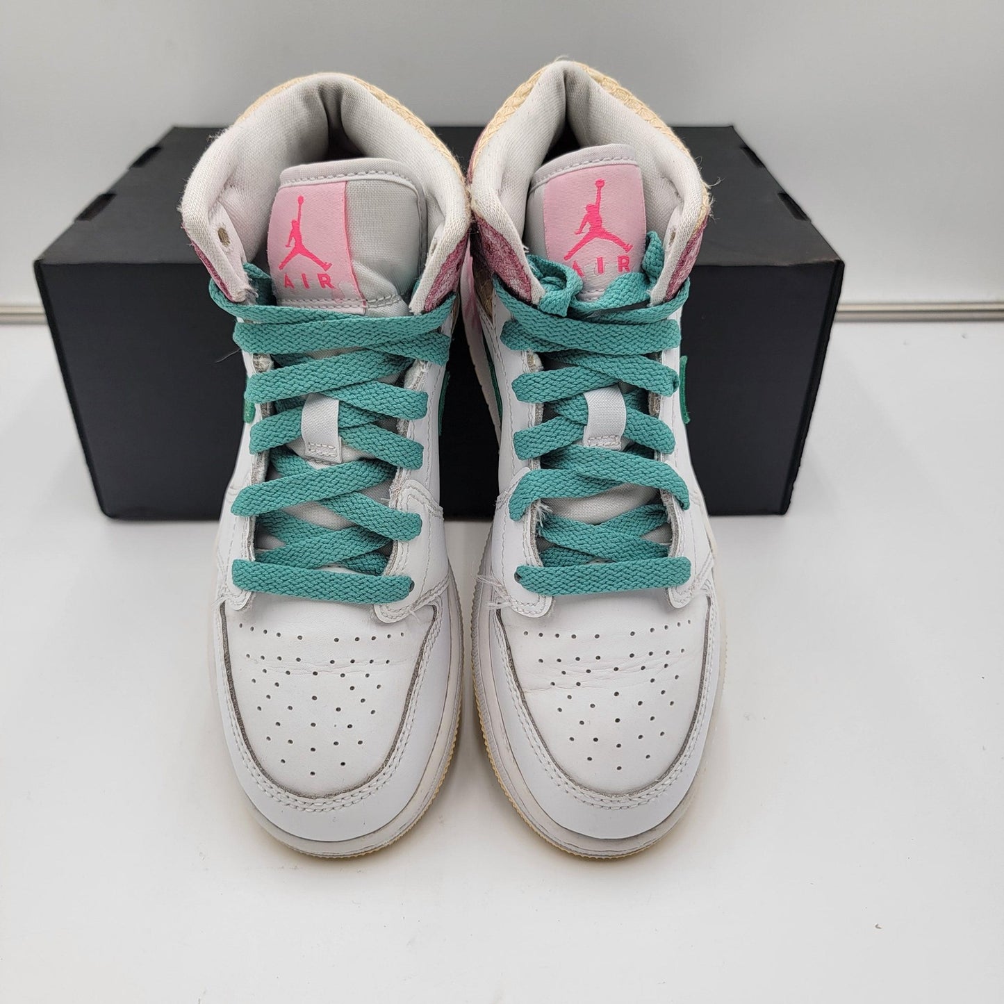 Air Jordan 1 Mid SE GS Shoes Youth Sz 5Y White Pink Green Drip DD1666-100