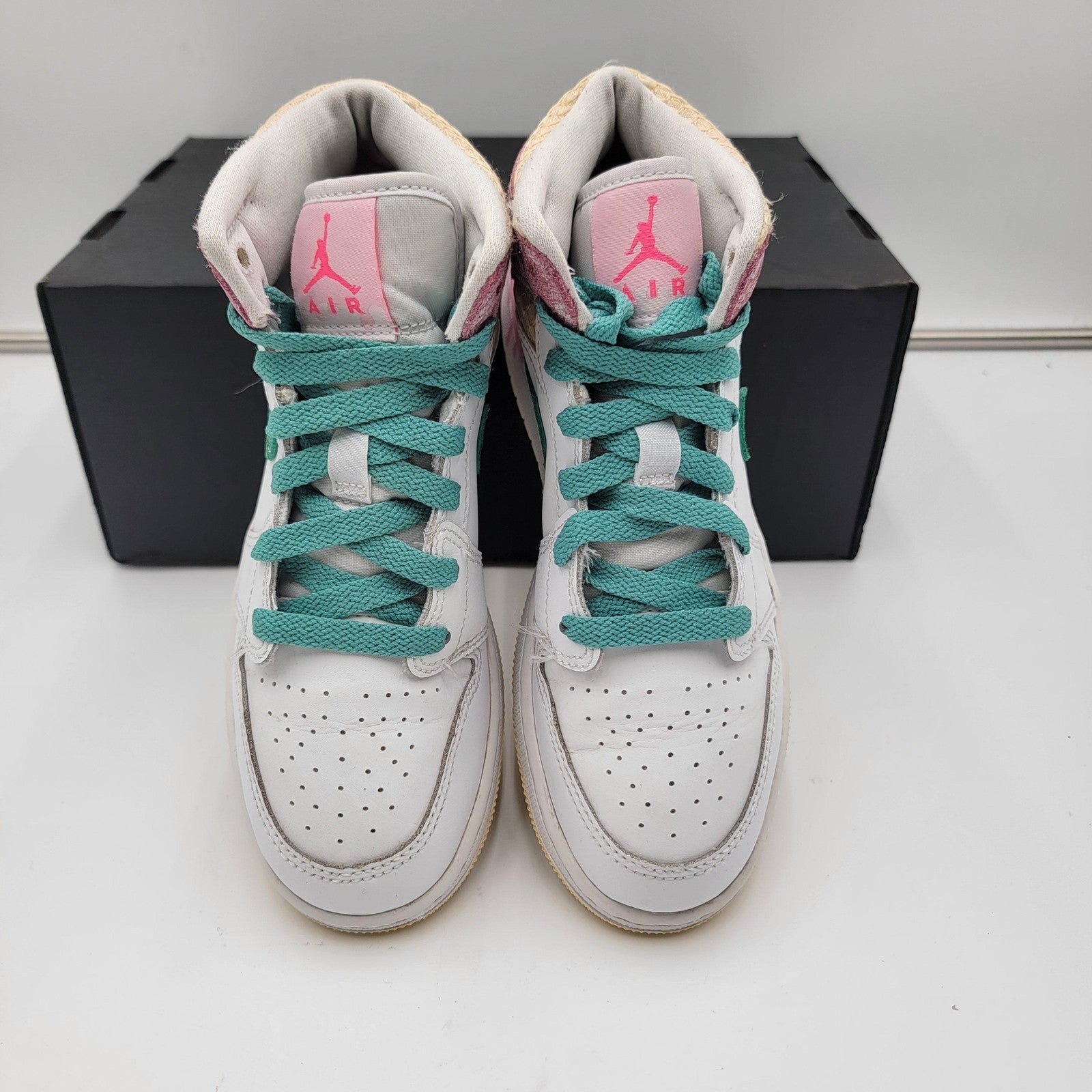 Air Jordan 1 Mid SE GS Shoes Youth Sz 5Y White Pink Green Drip DD1666-100