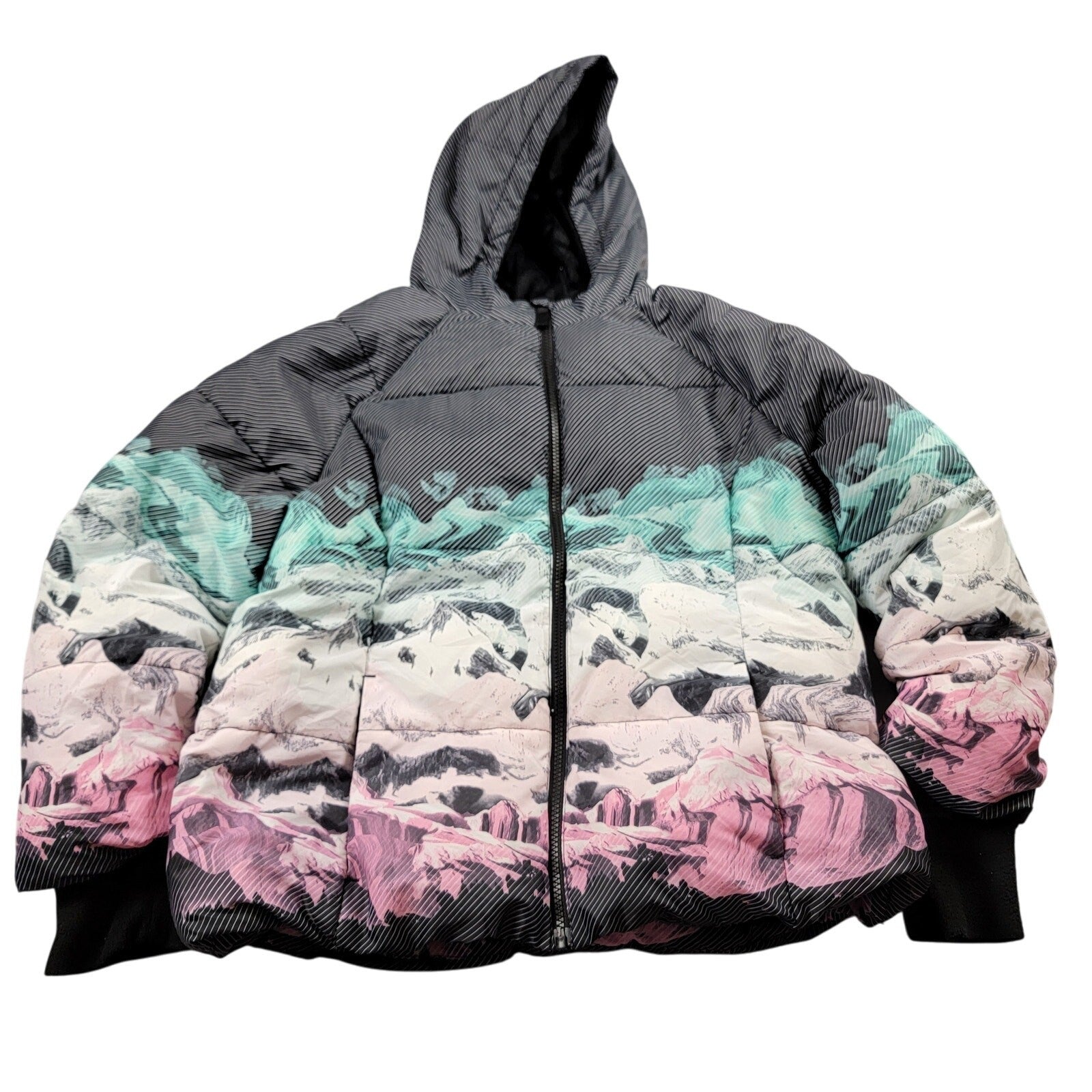 SwissTech Women’s Plus Size Puffer Jacket – XL (1416) Black/Teal/Cream/Pink0