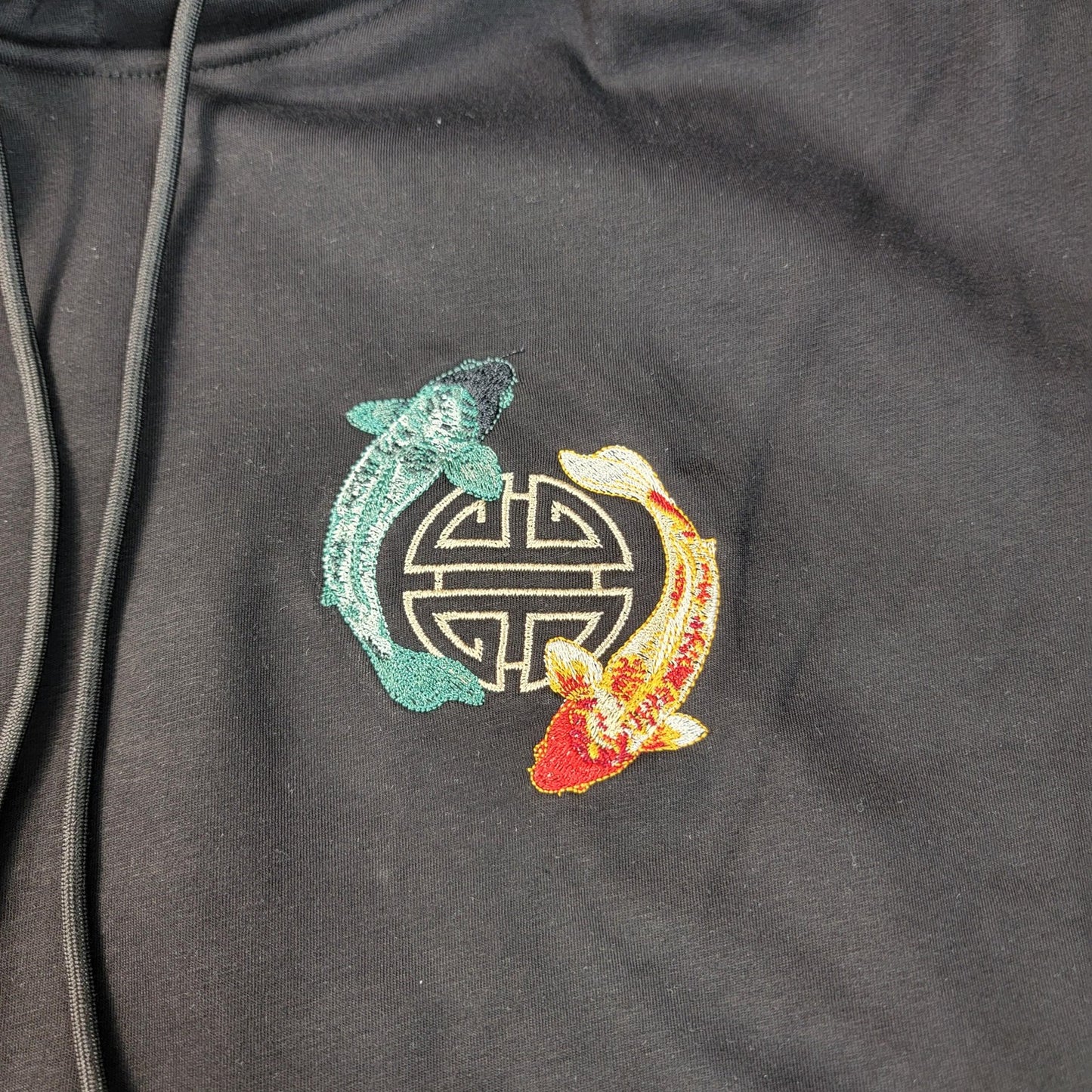 NIEPCE Hoodie Mens 2XL Black Embroidered Koi Fish Pullover Sweatshirt New