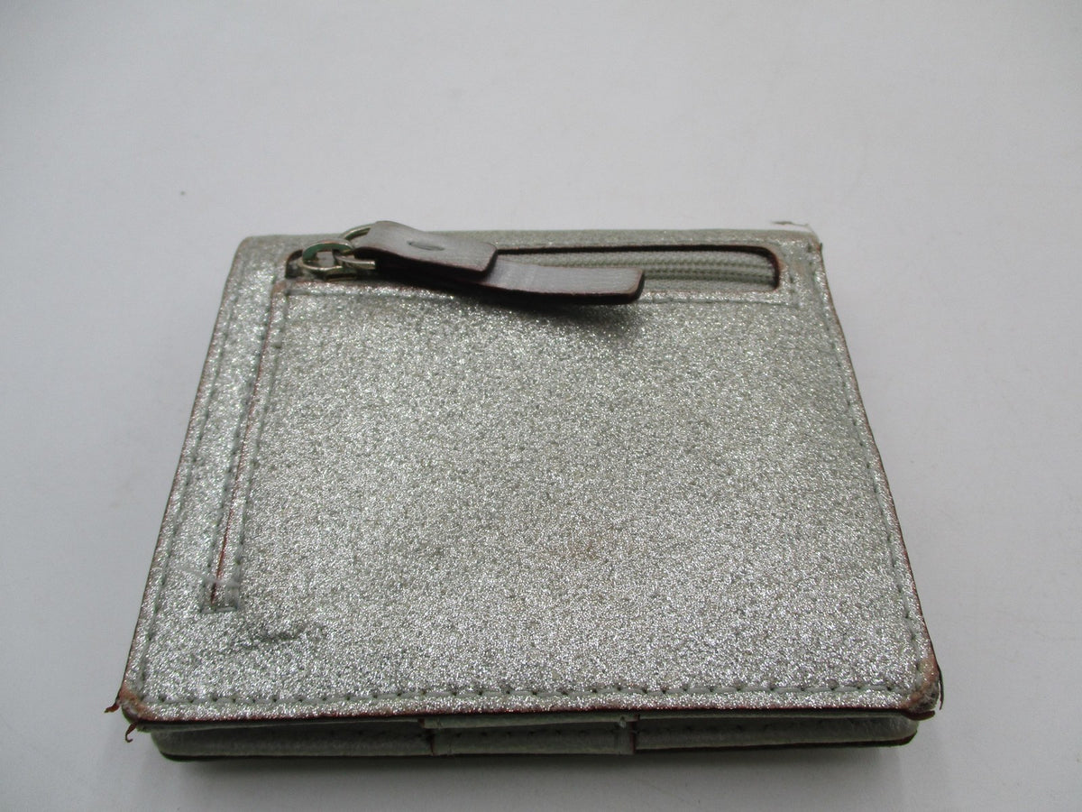 Kate Spade Wallet Women's One Size Silver Glitter Bifold Zip Coin Purse Leather2