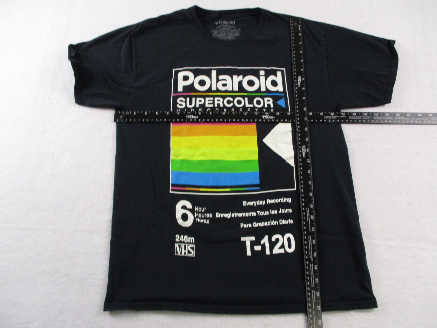Polaroid Shirt Mens Large Black Supercolor VHS T-120 Retro Rainbow Graphic Tee3
