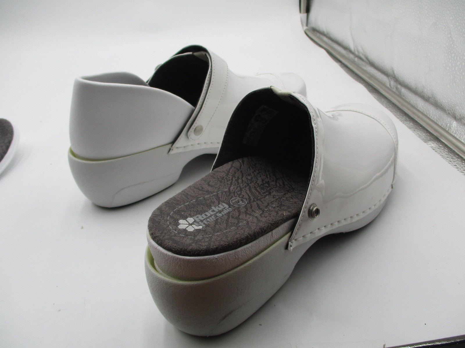 Rocky 4EurSole Shoes Womens Size 10 White Patent Clog Slip Resistant RKH05111
