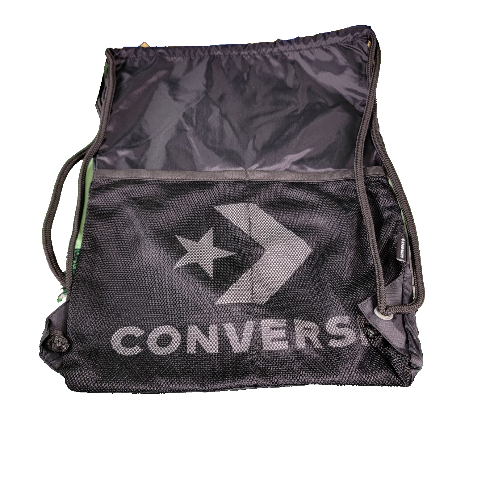 Converse Drawstring Backpack Black Mesh Logo Gym Sackpack Bag OS New With Tags0
