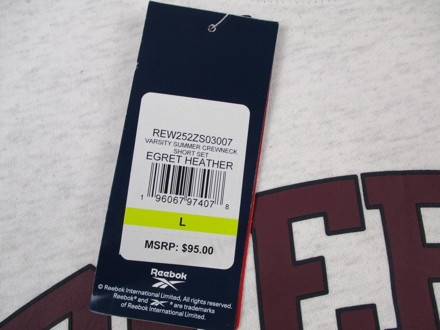 Reebok Varsity Summer Crewneck Short Set Womens L Gray Fleece Egret 1313131516