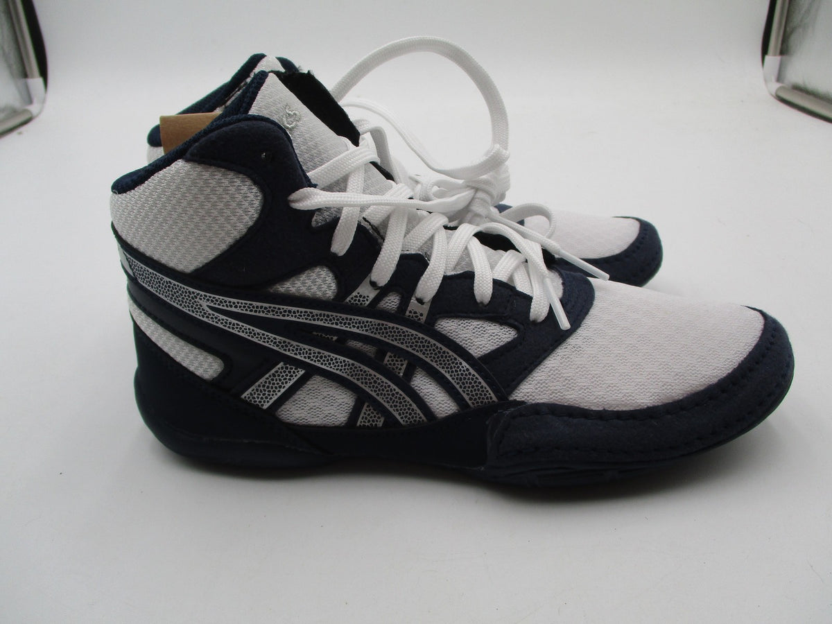 ASICS Snapdown Shoes Youth Size 2.5 White Navy Wrestling Sneakers 1084A0147