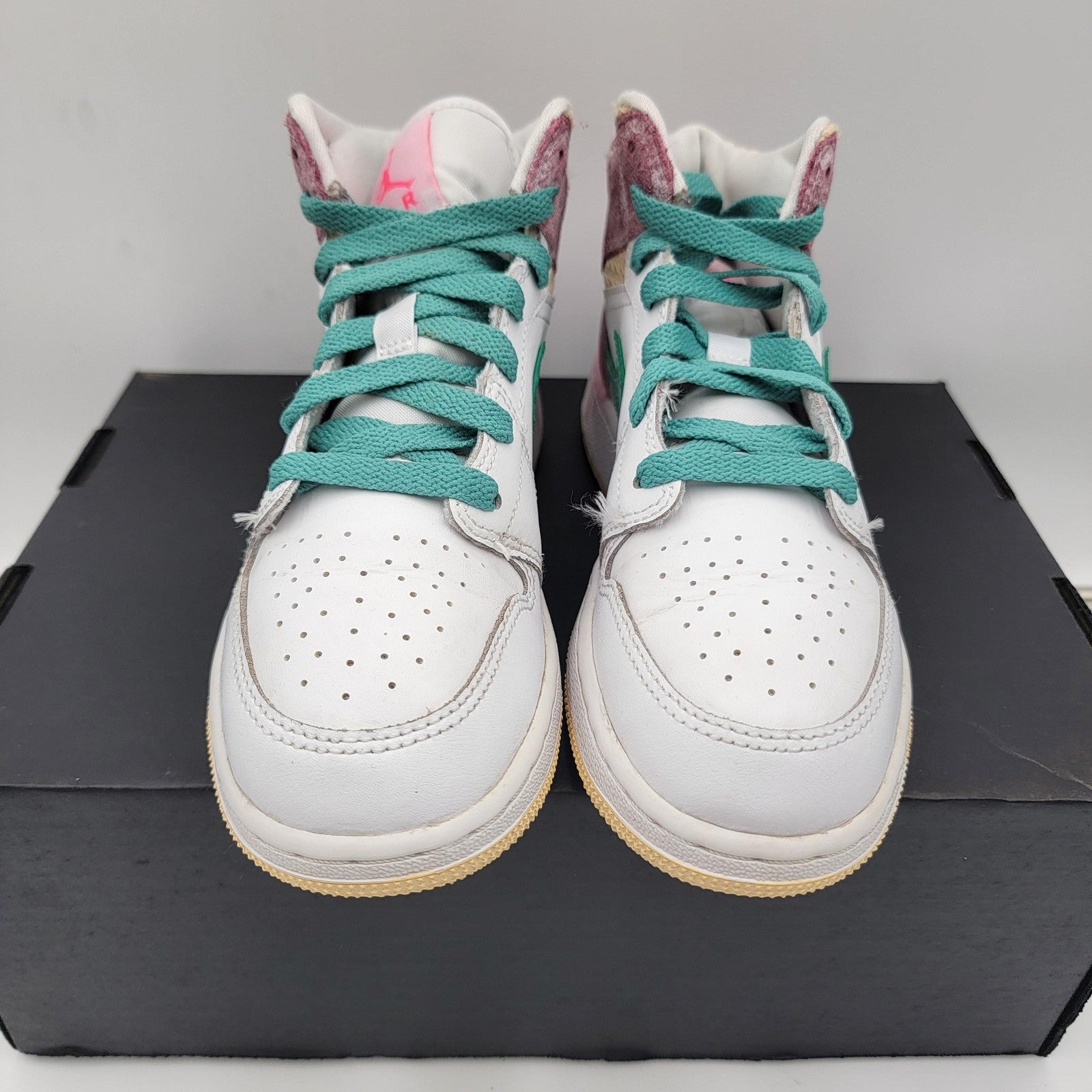 Air Jordan 1 Mid SE GS Shoes Youth Sz 5Y White Pink Green Drip DD1666-100