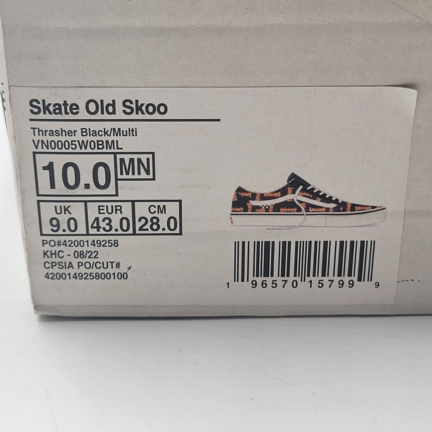 VANS x Thrasher Skate Old Skool, Black/Multi  VN0005W0BML  Size 10 Mens10