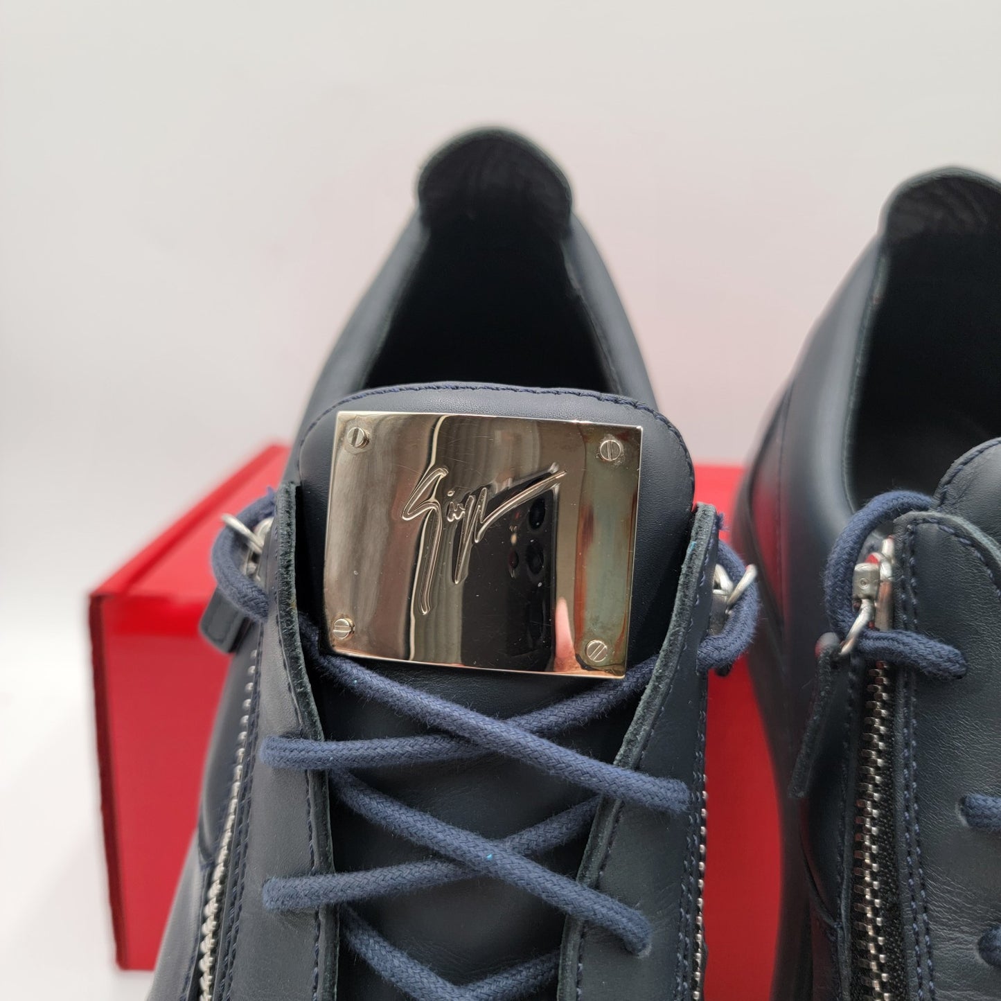 Giuseppe Zanotti Navy Leather Double Zip Sneakers Men 45 Made In Italy