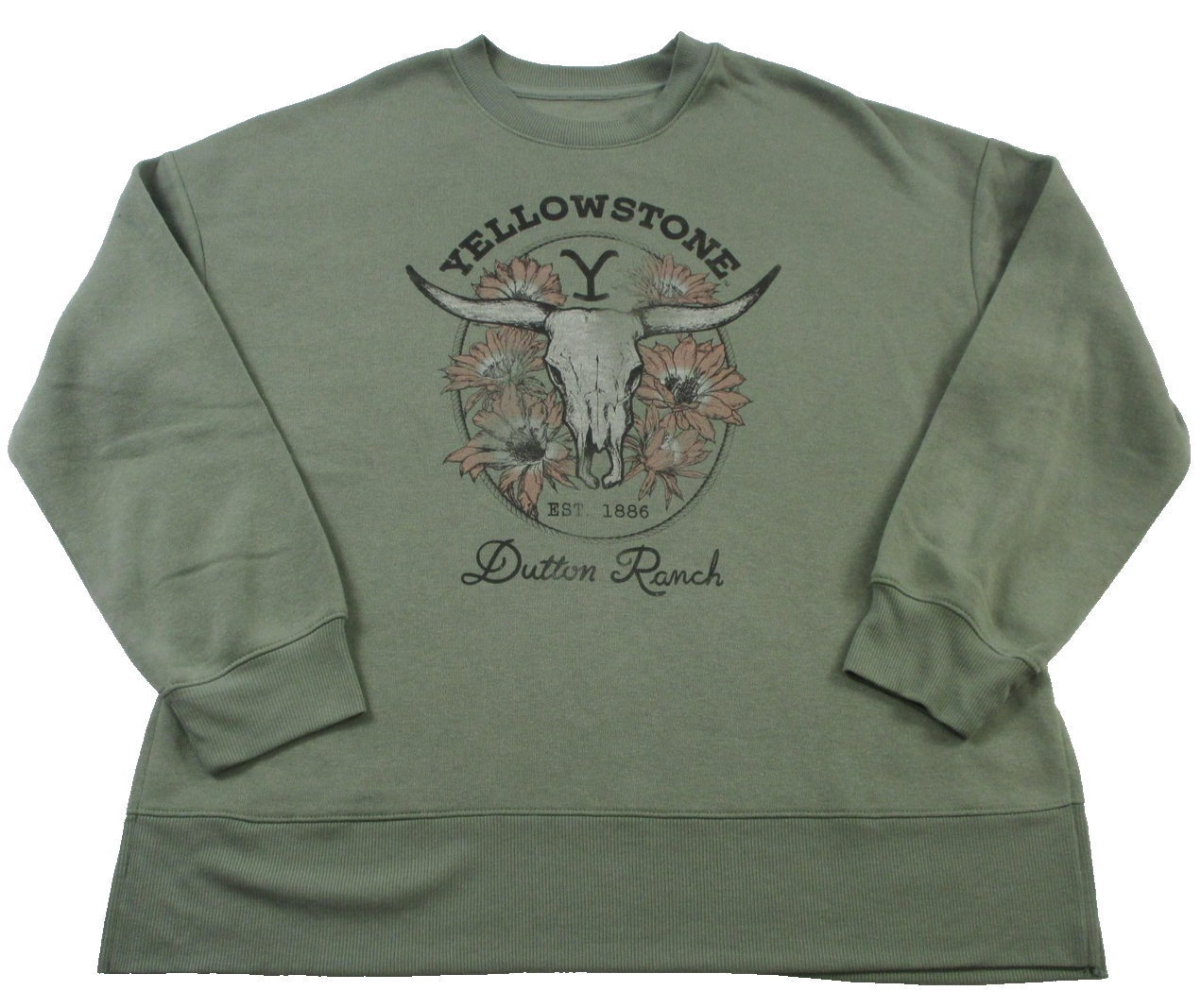 Yellowstone Dutton Ranch Sweatshirt Womens M Green Floral Skull Fleece 1354550