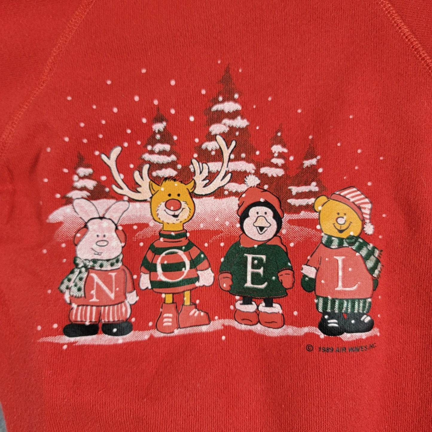 Vintage 80's Christmas Sweatshirt Kids Sz S (68) Red Long Sleeves
