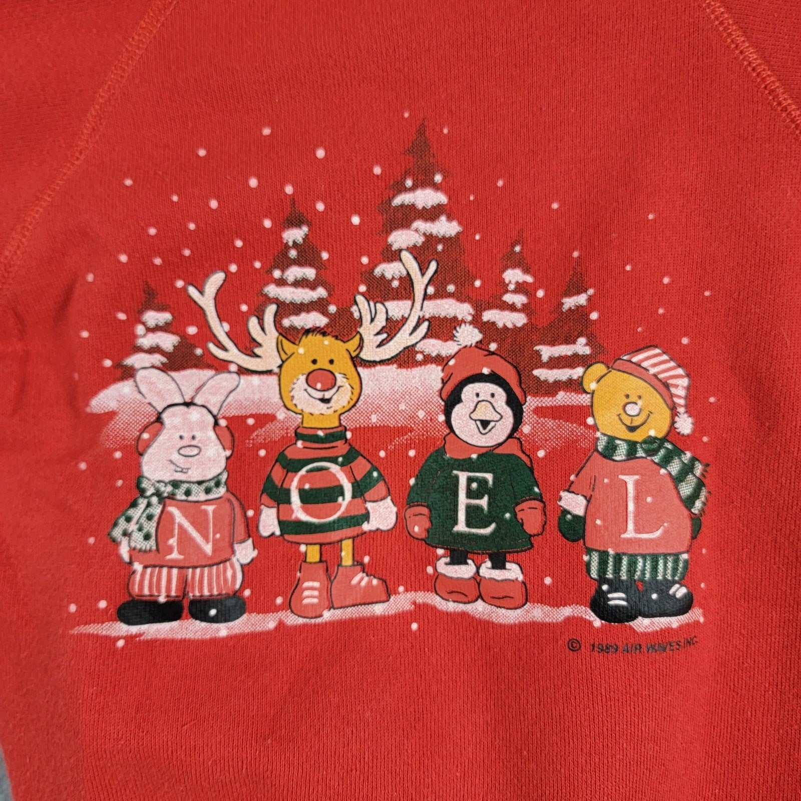 Vintage 80's Christmas Sweatshirt Kids Sz S (68) Red Long Sleeves