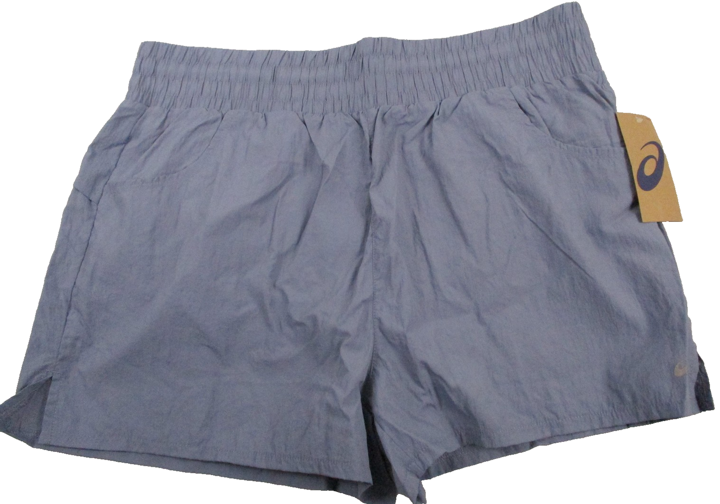 ASICS Running Shorts Womens XL Blue Crinkle High Waist Lined Elastic Pocket 12360