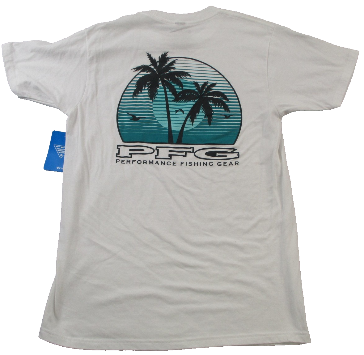 Columbia PFG Shirt Mens Medium White Palm Tree Fishing Graphic Back Print Tee1