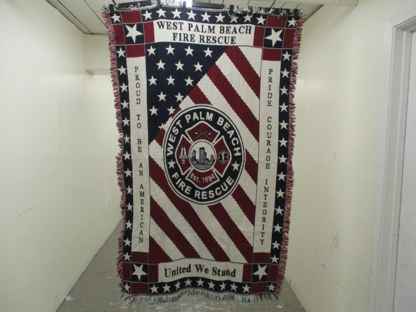 West Palm Beach Fire Rescue Red White Blue Patriotic Reversible Throw Blanket0
