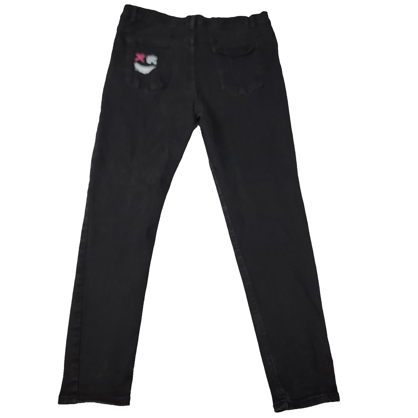 Men’s Black Skinny Jeans XL Painted Graphic Smiley Face Denim