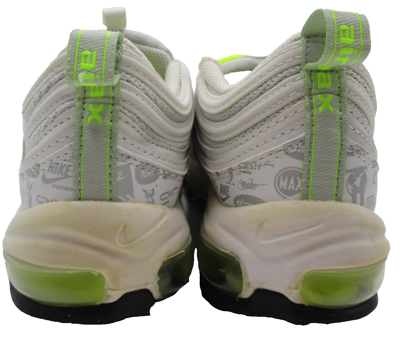 Nike Air Max 97 Shoes Youth Sz 7Y White Volt Logo Print 921522108 Sneakers 1T36