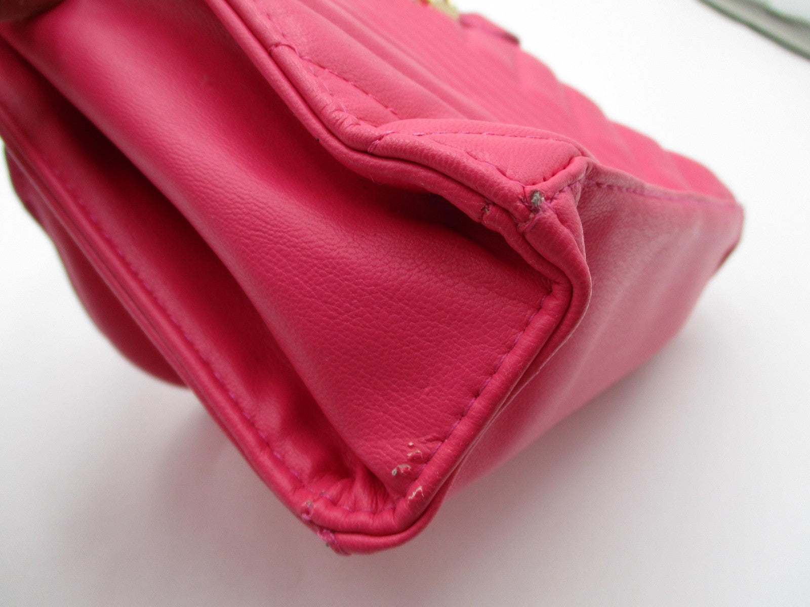 Bebe Satchel Bag Womens Mini Hot Pink Quilted Faux Leather Crossbody Purse Gold7