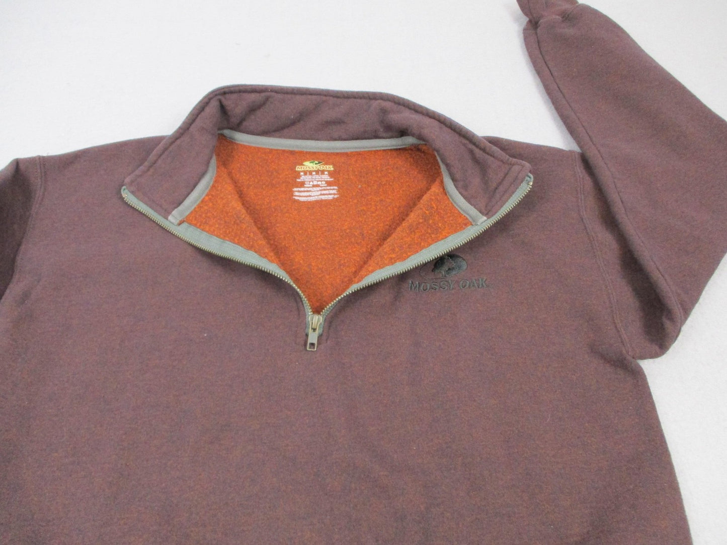 Mossy Oak Sweatshirt Mens Medium Brown 1/4 Zip Pullover Logo Fleece Hunting 12224