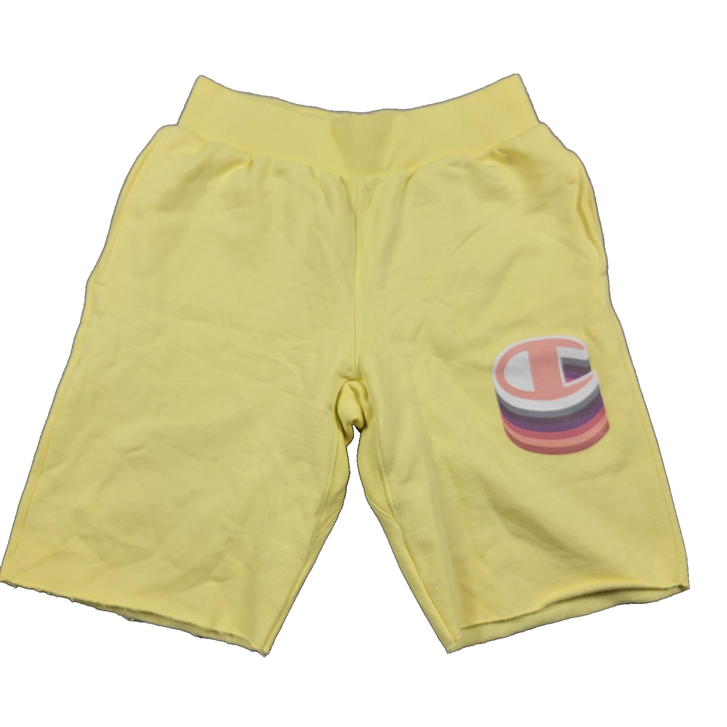 Champion Reverse Weave Shorts Mens Medium Yellow Cut Off Raw Edge Logo NWOT0