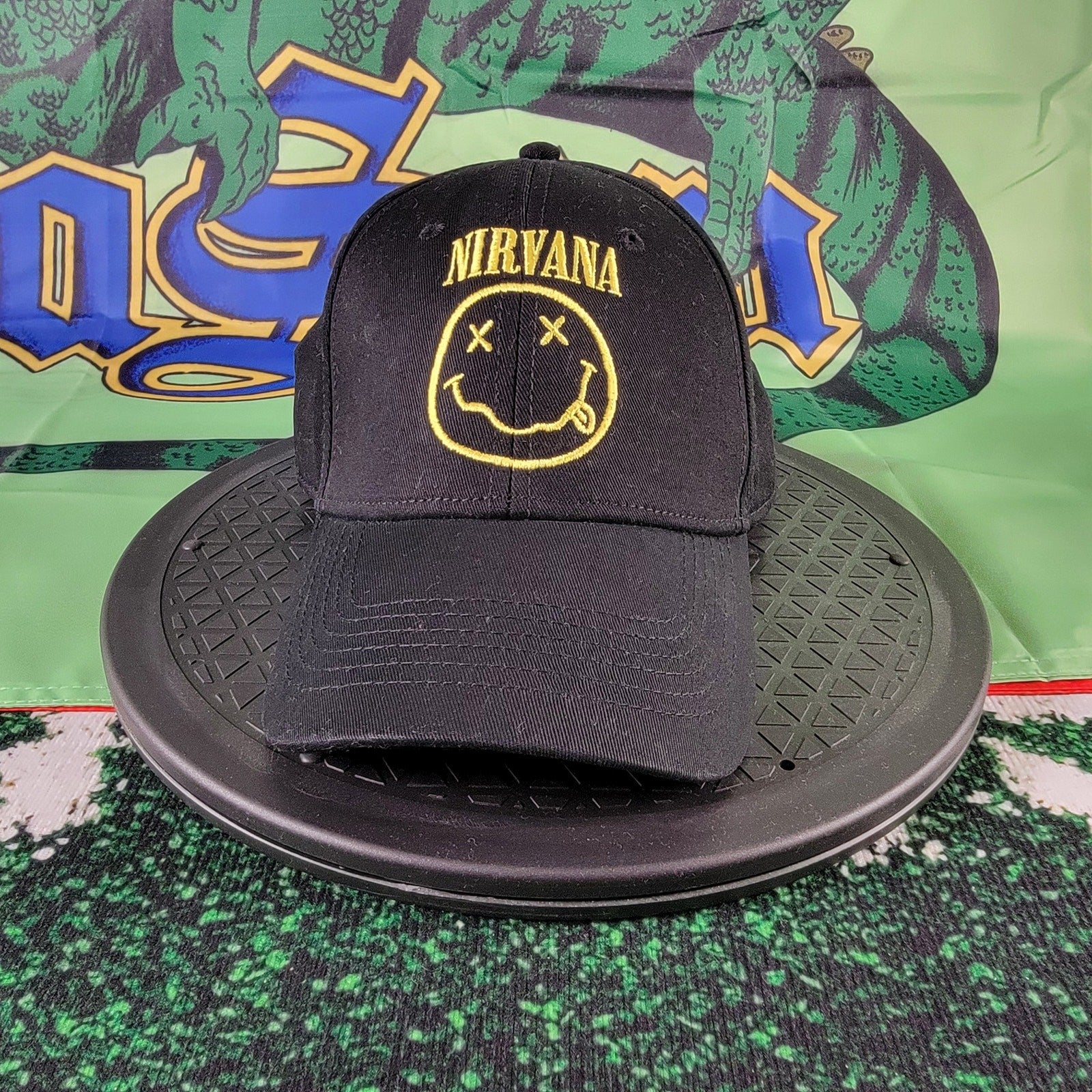 Nirvana Cap Black w Yellow Smiley Face Logo OSFA0