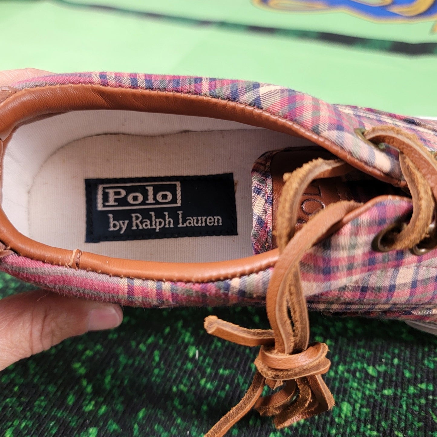 Ralph Lauren Polo Vaughn Boat Deck Shoes Wine Plaid Sz 8D5
