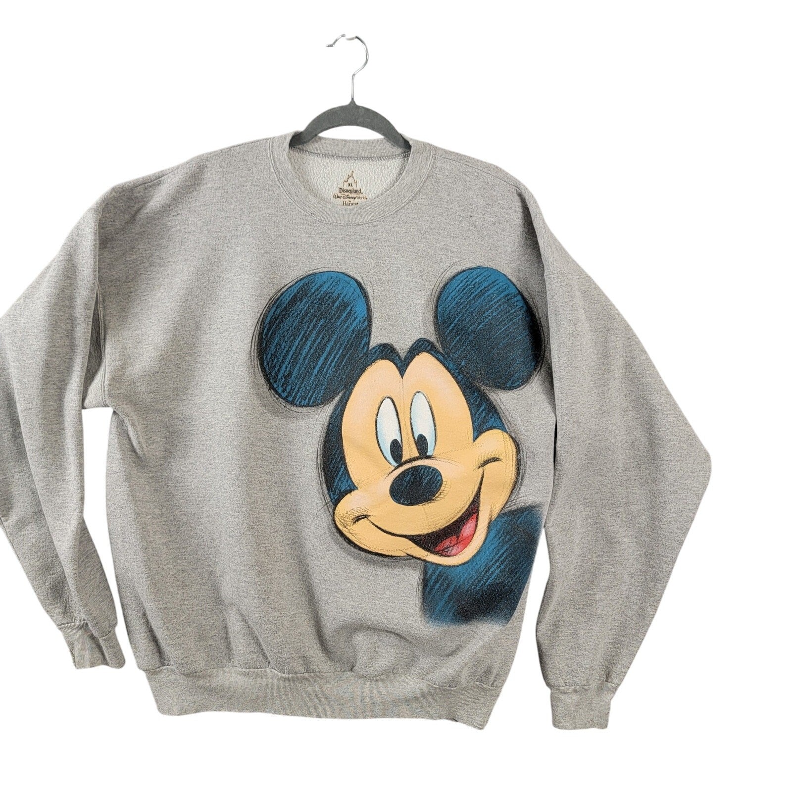  Vintage Disney Mickey Mouse Sweatshirt XL Gray Hanes Disneyland 90s Style