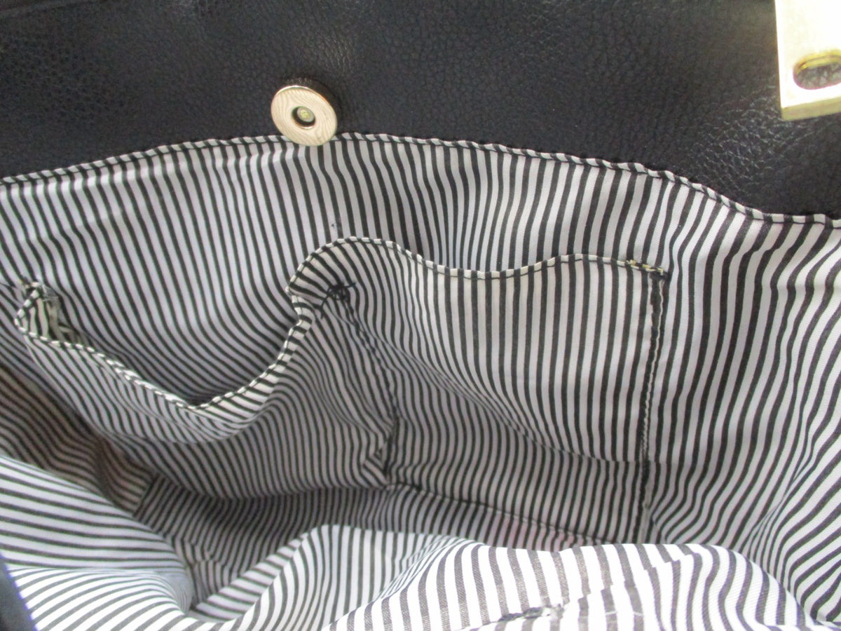 Christian Siriano Satchel Handbag Black Cream Bow Strap Used3