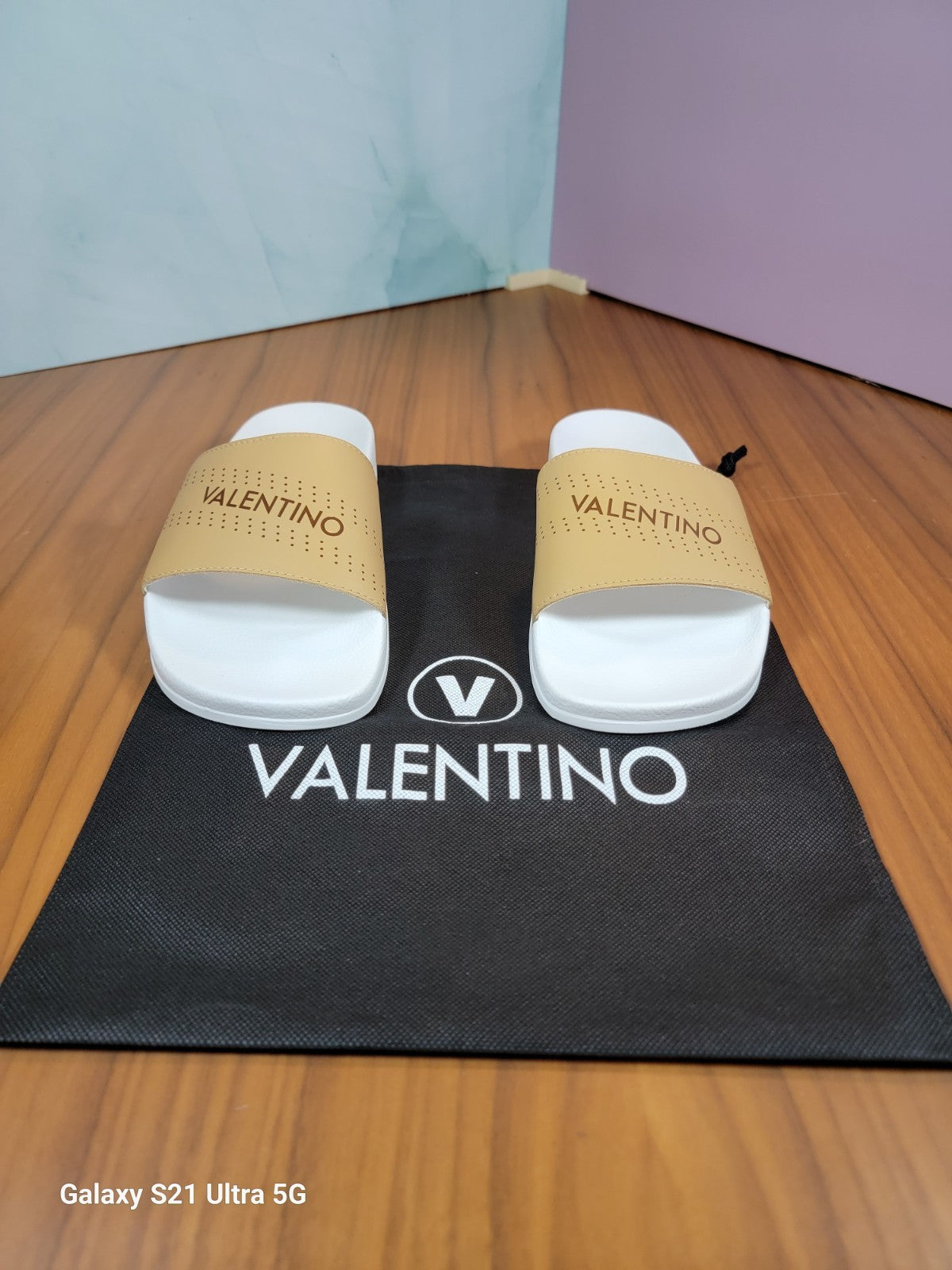 Valentino by Mario Valentino Logo Leather Slide Sandal Men Sz 9 EU 42 Tan3
