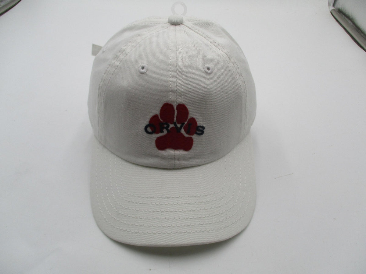 Orvis Hat Cap Strap Back Mens One Size White Paw Print Dog Baseball Cotton Twill2