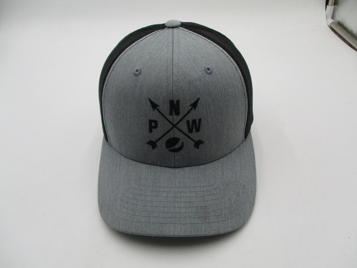 PNW Yupoong Hat Cap Snap Back Mens One Size Gray Black Trucker Mesh Embroidered1