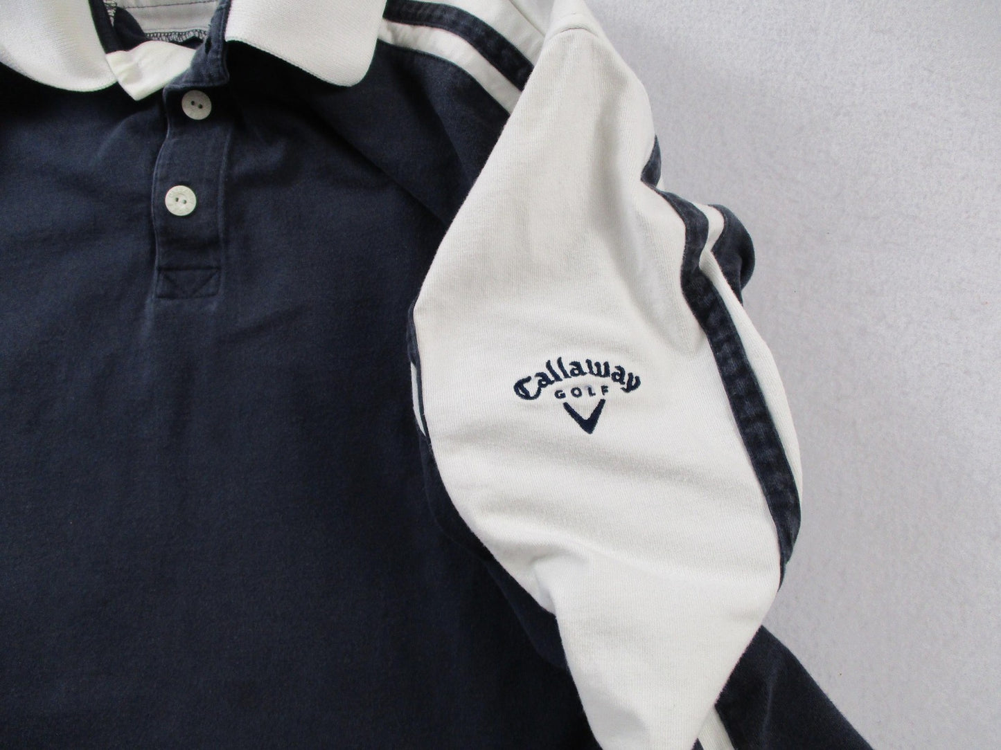 Callaway Golf Sport Polo Shirt Mens XL Blue Long Sleeve Cotton Striped Collared12