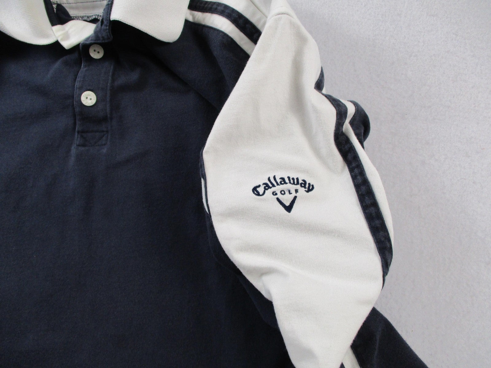 Callaway Golf Sport Polo Shirt Mens XL Blue Long Sleeve Cotton Striped Collared12
