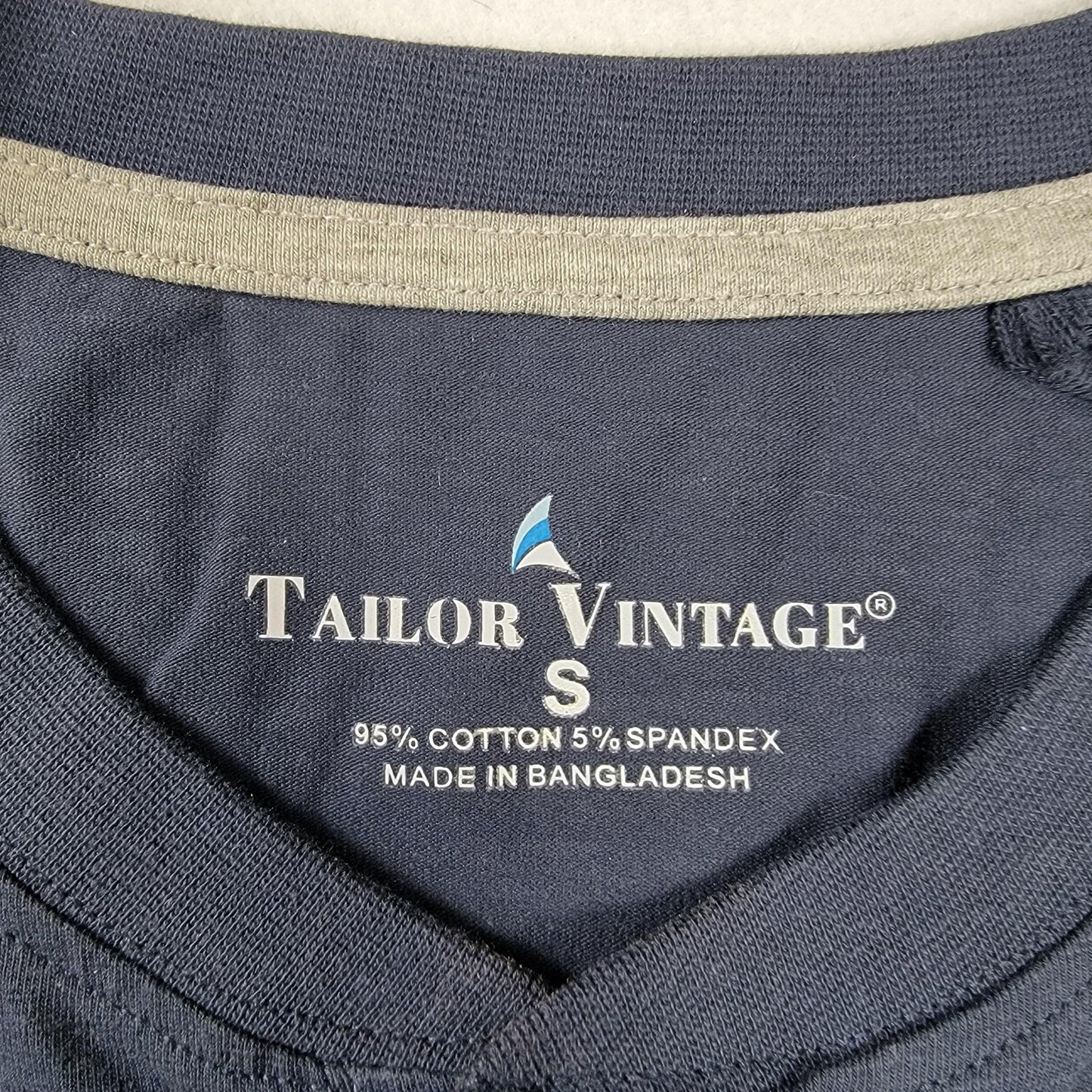 Tailor Vintage Shirt Mens Small Navy Blue Short Sleeve Henley Stretch Cotton 6112