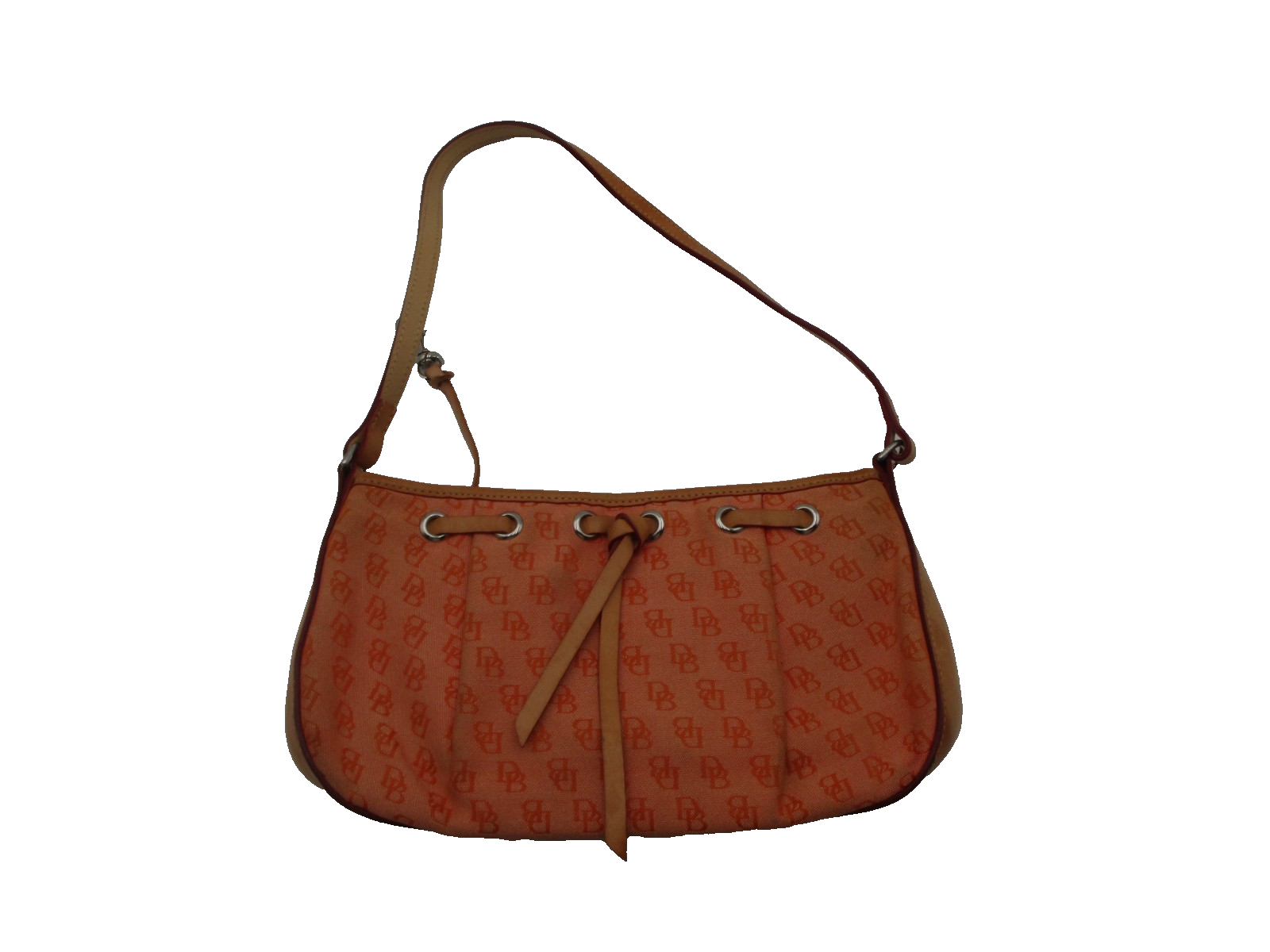 Dooney & Bourke DB Monogram Jacquard Small Shoulder Bag Orange Tan Leather Trim0
