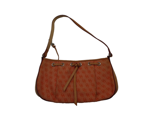 Dooney & Bourke DB Monogram Jacquard Small Shoulder Bag Orange Tan Leather Trim0