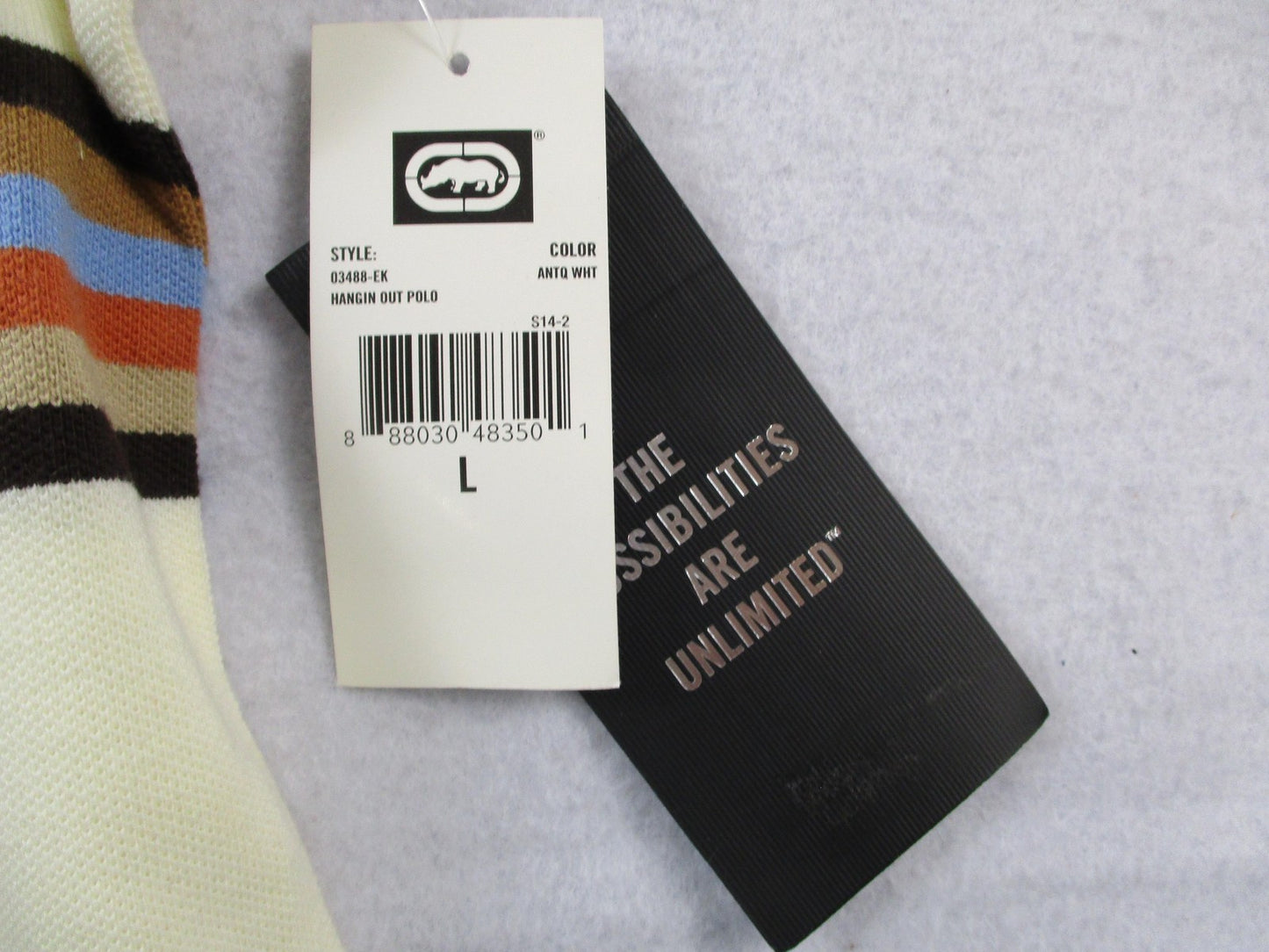 Ecko Unltd Hangin Out Polo Shirt Mens Large White Striped Short Sleeve Cotton3